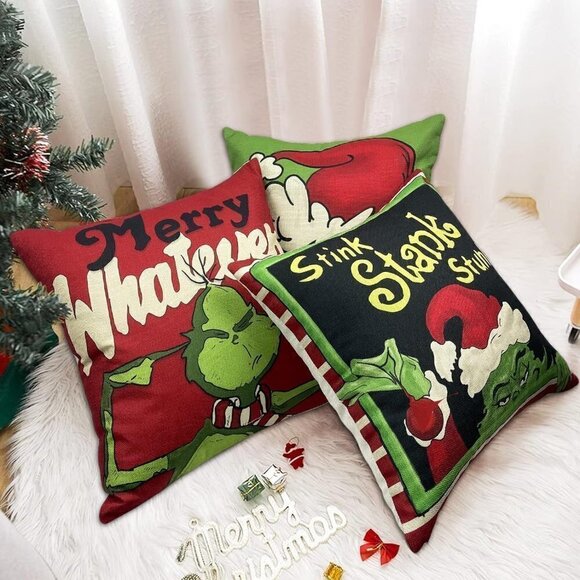 18x18 Inch Set of 4 Xmas Christmas Decorations Grichmas Winter Pillows Covers - Picture 5 of 7